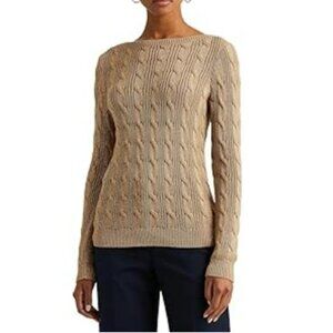 Lauren Ralph Lauren Women's Boatneck Cable-Knit Sweater Gold Lurex XL